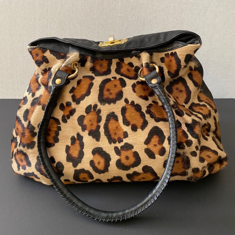 Paola Masi Leather Leopard Fur Purse